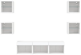 7pcs móveis de parede p/ TV c/ LEDs derivados de madeira branco