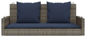 Banco de balanço com almofadas cinza 119x56x48 cm vime sintético