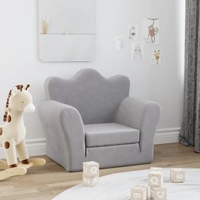 341870 vidaXL Sofá-cama infantil pelúcia macia cinzento-claro