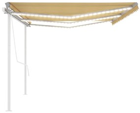 Toldo autom. c/ LED e sensor de vento 6x3,5 m amarelo e branco