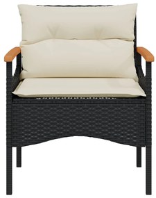 3 pcs conjunto sofás de jardim com almofadões vime PE preto