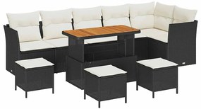 Conjunto de Sofá de Jardim vidaXL de 10 peças com Almofadas Preto Ratt
