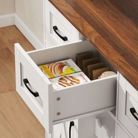 Amário de Cozinha Alto com Suporte para 8 Garrafas 4 Portas 3 Gavetas Prateleiras Abertas100x38x172 cm Branco