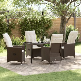 vidaXL Conjunto de Jantar de Jardim 5 Peças com Almofadas Castanho Rattan PE