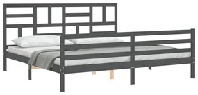 Estrutura de cama com cabeceira 200x200 cm madeira maciça cinza