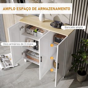 Aparador para Sala de Estar Móvel Buffet com 3 Portas e Prateleiras Ajustáveis 90x30x90 cm Branco e Madeira