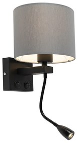 LED Candeeiro de parede moderno preto com sombra cinza - Brescia Moderno