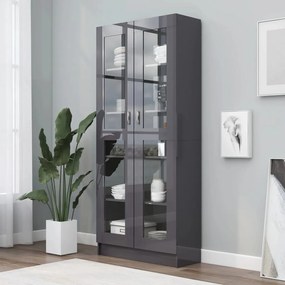 802776 vidaXL Armário vitrine 82,5x30,5x185,5cm contraplacado cinza brilhante