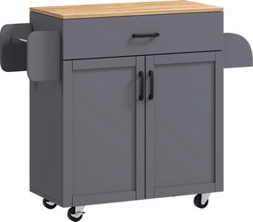 Carrinho Ilha de Cozinha com 1 Gaveta Suporte para Panos e Especies Carrinho Auxiliar com Rodas 105x36x85 cm Cinza
