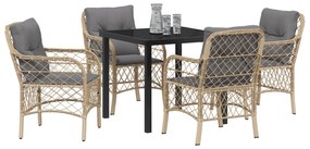 Conjunto de Jantar de Jardim de 5 Peças com Almofadas Bege Vime Poliés