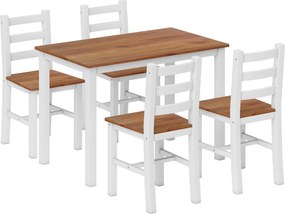 HOMCOM Conjunto de Jantar, Mesa de Jantar, 4 Cadeiras, Conjunto para Sala de Jantar, Madeira de Pinho, Castanho+Branco | Aosom Portugal