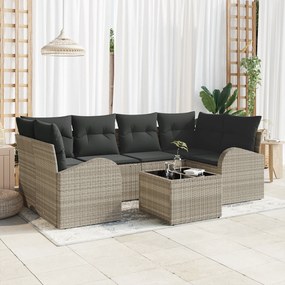 vidaXL Conjunto de Sofá de Jardim de 7 Peças com Almofadas de Rattan Sintético Cinza Claro