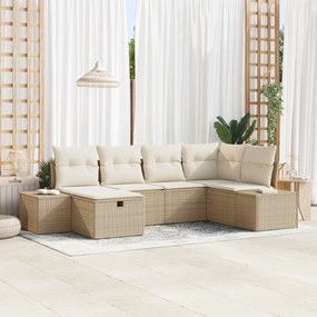 Conjunto de Sofá de Jardim de 6 Peças com Almofadas Bege de Rattan Pol