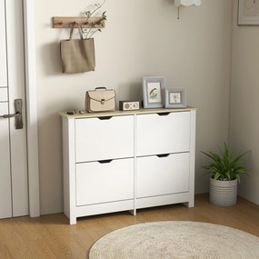 Sapateira com capacidade para 16 pares 105 x 26 x 80 cm, armário estreito com 4 gavetas rebatíveis e prateleiras ajustáveis, estilo moderno, para corr