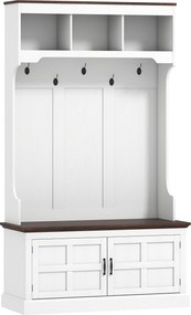 HOMCOM Cabide de Entrada Banco Sapateira 5 Ganchos 3 Prateleiras Armário e Compartimentos Móvel Estilo Rústico 105x40x180 cm Branco | Aosom Portugal