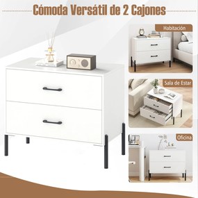 Conjunto de 2 mesas de cabeçeiras, 71 x 40 x 61 cm, 2 Gavetas, Brancas