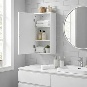 Armário suspenso de casa de banho com prateleiras ajustáveis 18 x 30 x 60 cm para montagem na parede, economiza espaço Branco