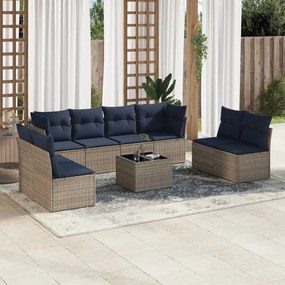 vidaXL 9 pcs conjunto sofás p/ jardim c/ almofadões vime PE cinzento