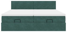 Estrutura de cama otomana com colchão verde escuro Veludo