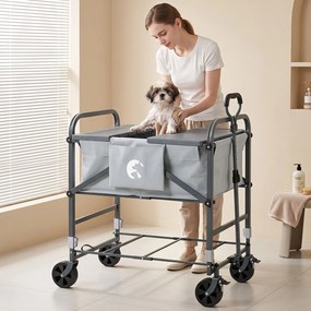 Banheira para Cães Dobrável, 88 x 51,5 x 83-101 cm, Altura Regulável, Cinzento
