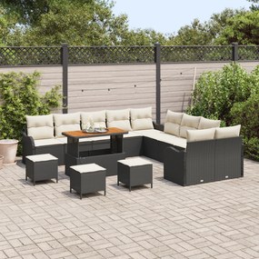 Conjunto de Sofá de Jardim vidaXL de 14 Peças com Almofadas Preto Ratt