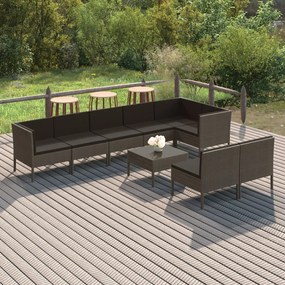 vidaXL 9 pcs conjunto lounge de jardim c/ almofadões vime PE cinzento
