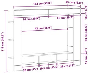Armário de TV Montado na Parede Madeira Velha 152x22x113 cm