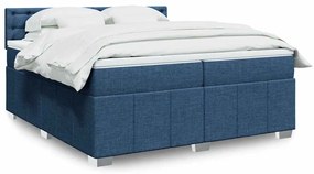 Cama com molas/colchão 200x200 cm tecido azul