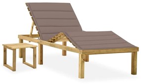 vidaXL Espreguiçadeira de jardim com mesa e almofadão pinho impregnado