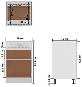 Armário inferior c/ gavetas 50x46x81,5cm contraplacado branco