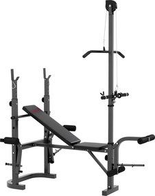 SPORTNOW Banco de Musculação Multifuncional Inclinável Banco de Pesos com Suporte para Barra Ajustável Extensão de Pernas 106x155x202 cm Preto | Aosom Portugal