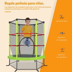 Trampolim para crianças 191 cm com rede de segurança e almofada para molas recreativas Estrutura em aço Verde