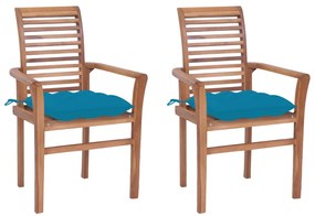 Cadeiras de jantar c/ almofadões azul-claro 2 pcs teca maciça
