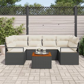 Conjunto de Sofá de Jardim vidaXL de 7 Peças com Almofadas Preto Ratta