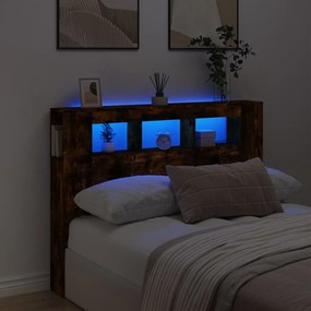 Cabeceira c/ LEDs 140x18,5x103,5 cm carvalho fumado