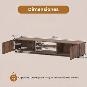 Móvel para TV, 160 x 35 x 30 cm, Para Televisores até 70 Polegadas, Castanho