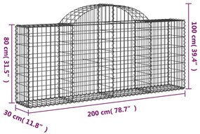 Cestos gabião arqueados 13pcs 200x30x80/100cm ferro galvanizado