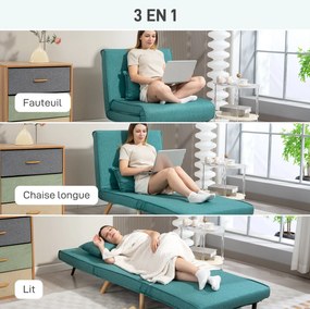 Poltrona convertível de 1 lugar, sofá-cama 3 em 1 com encosto ajustável em 5 posições, almofada incluída, verde