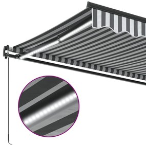 Toldo retrátil manual com luzes LEDs 500x350cm antracite/branco