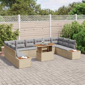 vidaXL Conjunto de Jantar de Jardim com 11 Peças e Almofadas em Bege Rattan