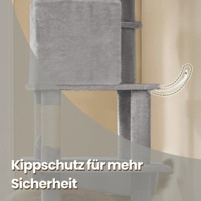 Arranhador para gatos grande 78 x 48 x 201 cm, com plataforma cinzento claro