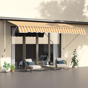 Toldo Portátil 3x1,5m Manual Dobrável de Alumínio Altura Regulável com Manivela para Terraço Jardim Amarelo e Branco