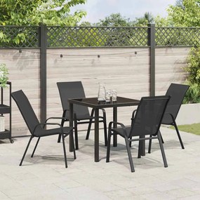 Conjunto de Jantar de Jardim 5 Peças Preto em Textilene e Aço