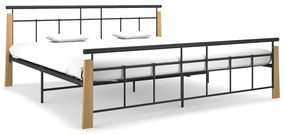 Estrutura de cama 200x200 cm metal/madeira de carvalho maciça