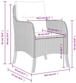 Cadeiras de jardim com almofadões 2 pcs vime PE cinzento-claro