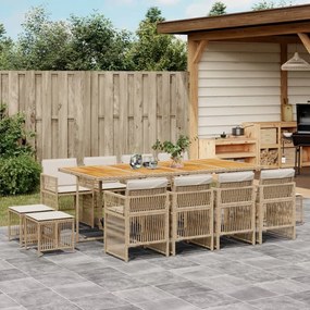 vidaXL 13 pcs conjunto de jantar p/ jardim com almofadões vime PE bege