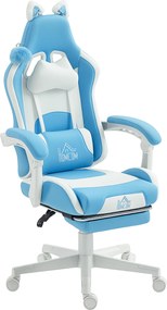 HOMCOM Poltrona gamer com orelhas de gato, encosto reclinável, apoio para os pés extensível, suporta até 120 kg, azul-mar | Aosom Portugal