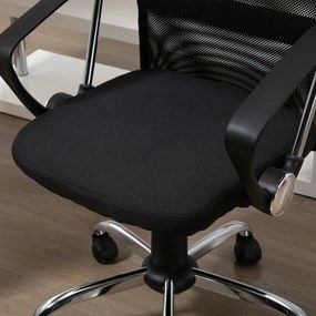 Cadeira de escritório ergonômica giratória com assento ajustável em altura, apoios de braço e rodas 57x57x93-103 cm Preto