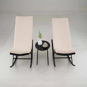 Conjunto de 3 peças para bistrô, com estrutura de metal, poltrona e mesa de lazer, assento e encosto de vime - cinza