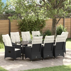 vidaXL Conjunto de Jantar Jardim 9 Peças com Almofadas Preto Rattan Polímero